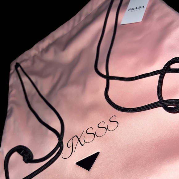 Baby-Pink/Black Reversible Prada Beauty (Satin-Lined) Drawstring Backpack - Picture 10 of 16